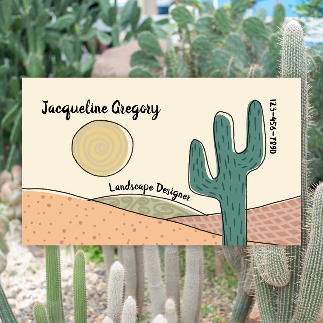 Carte De Visite Custom Retro Desert Cactus Small Business Modèle (Créateur téléchargé)