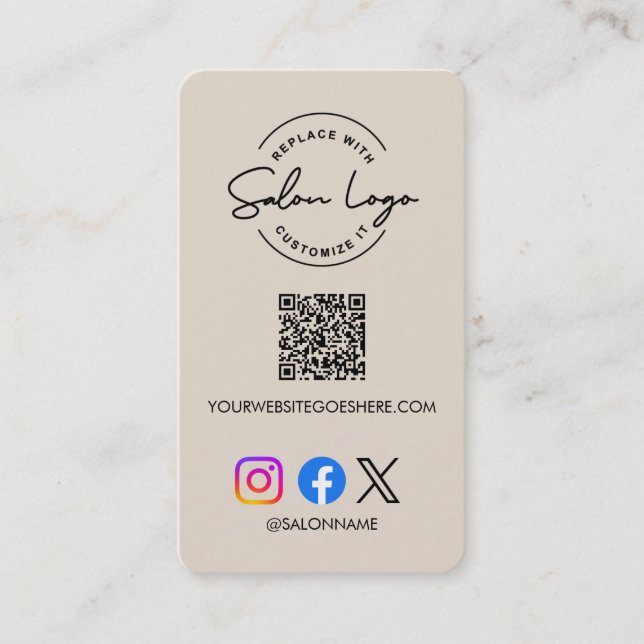 Carte De Visite Custom Salon Logo QR Code Social Media Marketing  (Devant)