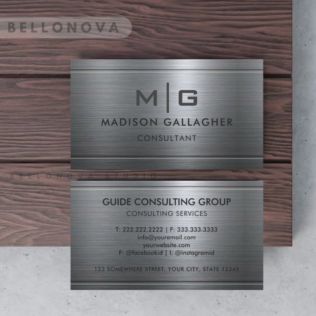 Carte De Visite Custom Silver Grey Metal Professional (Custom Silver Grey Metal Professional Business Card)
