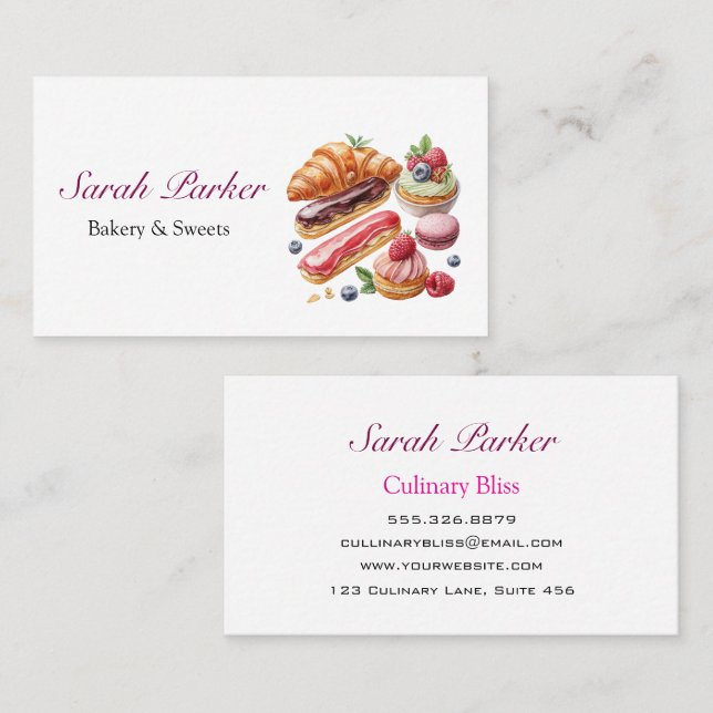 Carte De Visite Custom Simple Cakes Boulangerie aquarelle (Devant / Derrière)