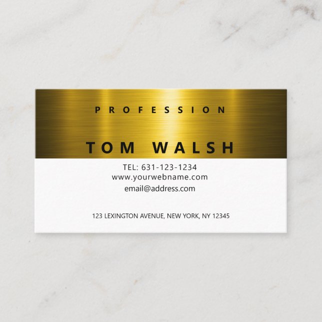 Carte De Visite Custom Simple Elegant Gold White Business Card (Devant)