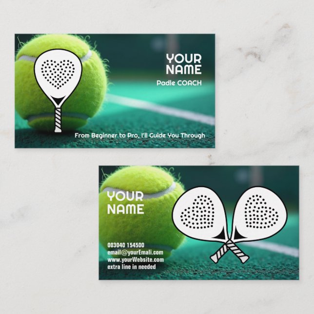 Carte De Visite 🎾Custom text,  Ace Your Game Padel Coach  (Devant / Derrière)