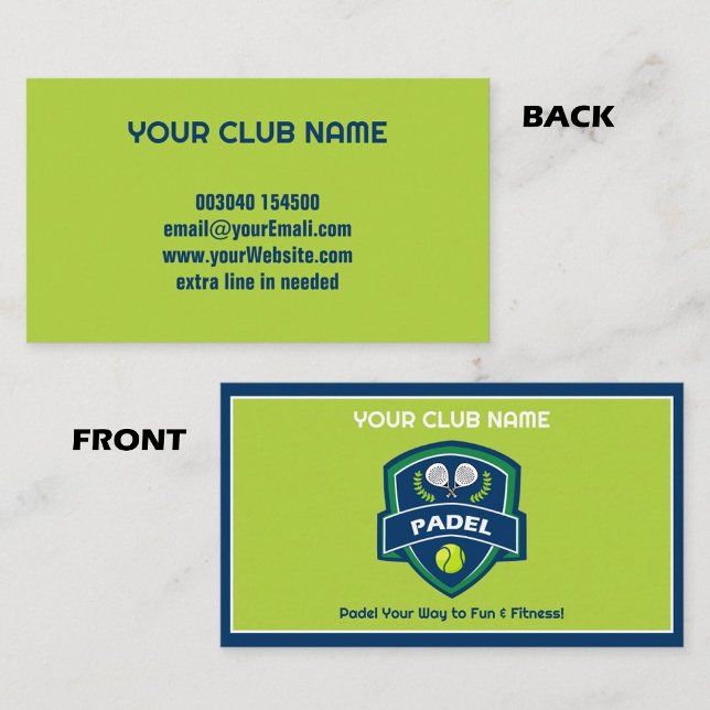 Carte De Visite 🎾 Custom text,  Padel Club (🎾 Custom text, Padel Club Business Card)