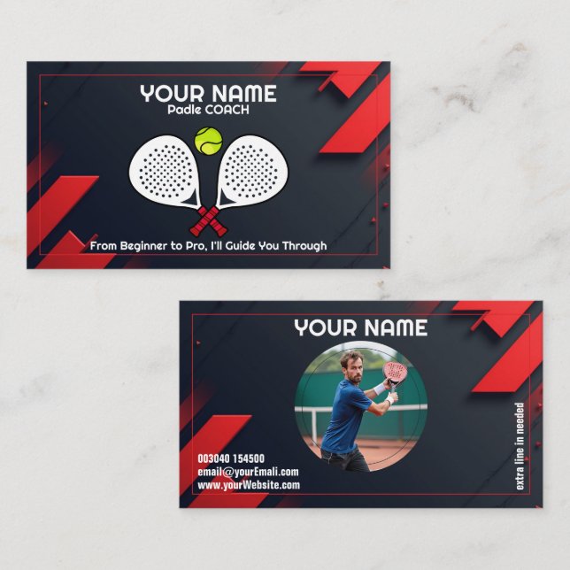 Carte De Visite 🎾Custom text,  Smash & Serve Custom Padel Coach (Devant / Derrière)