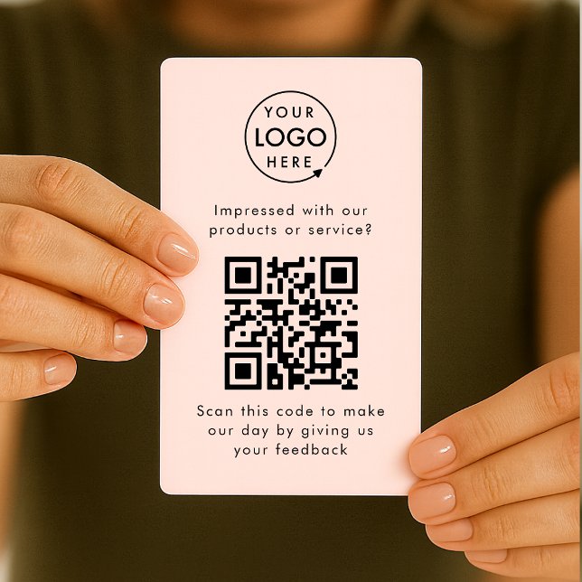 Carte De Visite Customer Feedback QR Code Pink Business Review (Pink customer feedback template with interactive QR code for small business customer retention.)