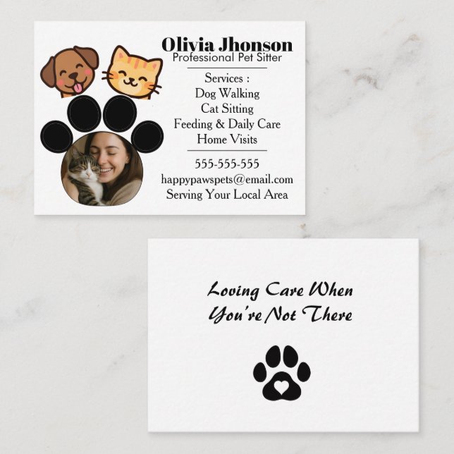 Carte De Visite Customizable Pet Sitter Business Card (Devant / Derrière)