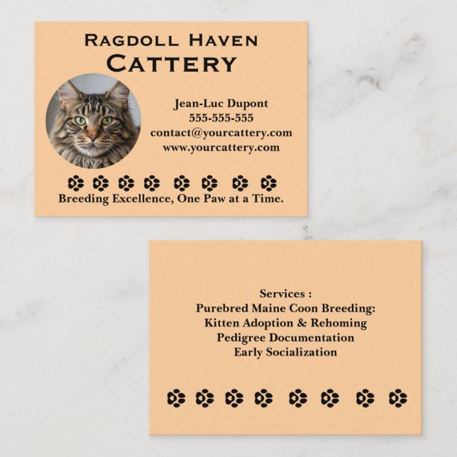 Carte De Visite Customizable Ragdoll Cattery Business Card (Devant / Derrière)