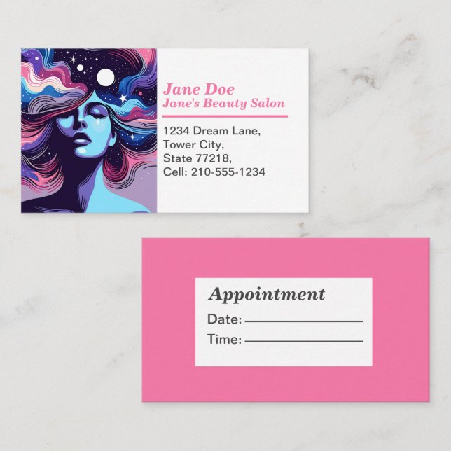 Carte De Visite Customizable Whimsical Beauty Salon Appointment  (Devant / Derrière)