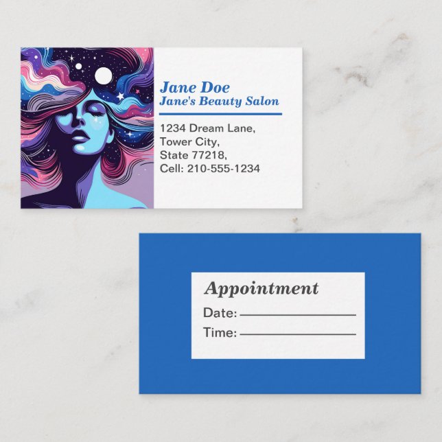 Carte De Visite Customizable Whimsical Beauty Salon Appointment  (Devant / Derrière)