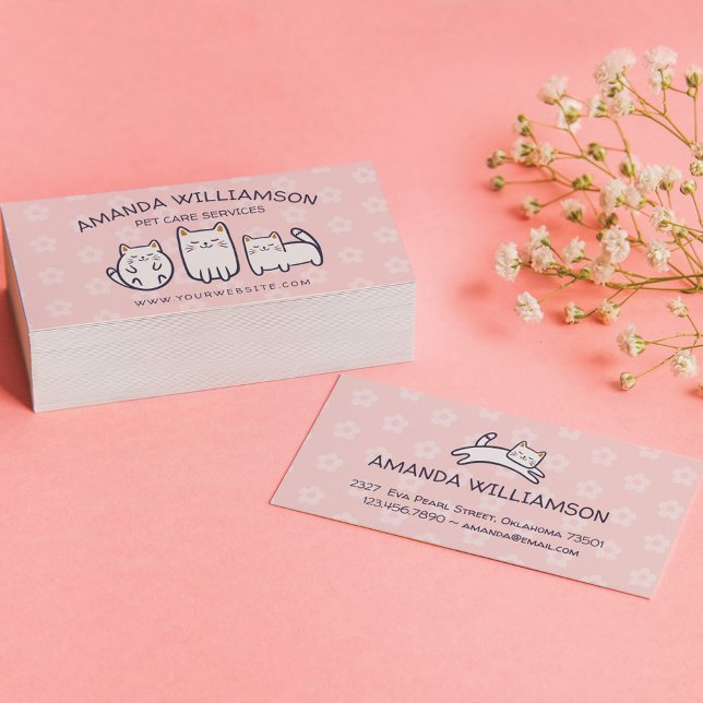 Carte De Visite Cute adorable chat Chat Services de soins pour ani (Créateur téléchargé)