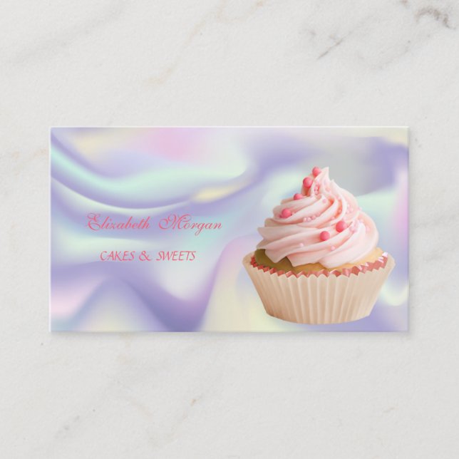 Carte De Visite Cute adorable Élégant Cupcake Boulangerie Holograp (Devant)