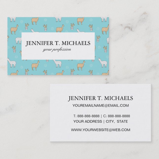 Carte De Visite Cute Alpaca Llama Cactus Motif (Devant / Derrière)