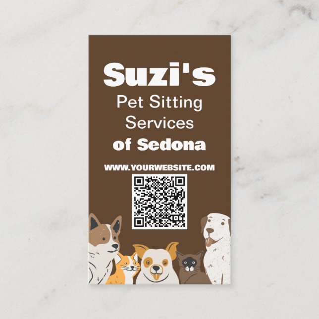 Carte De Visite Cute animal assis Chien assis Chat Code QR (Devant)