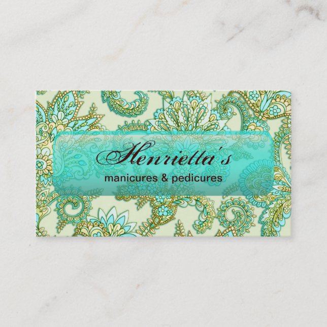 Carte De Visite Cute Aqua Gold Paisley Motif Floral (Devant)