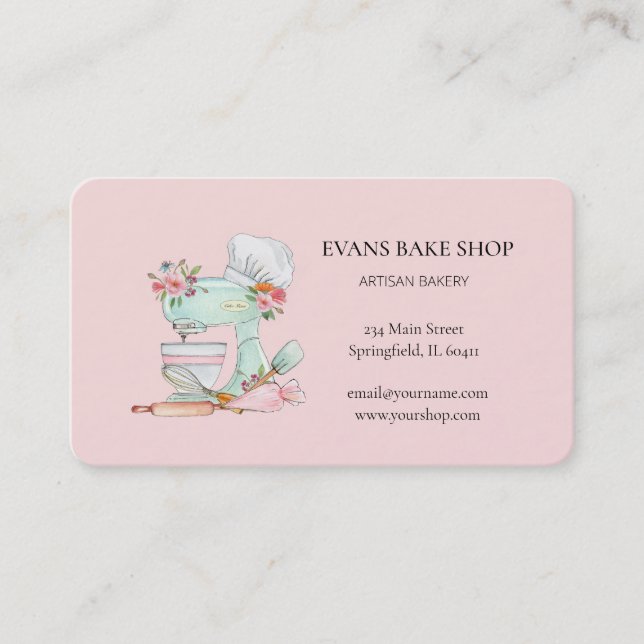Carte De Visite Cute aquarelle Bakers Pink Mixer (Devant)