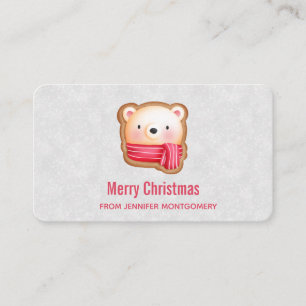 Carte De Visite Cute Bear Face Red Scarf et Rosy Cheeks Christmas