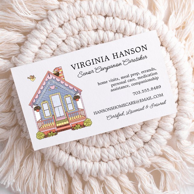 Carte De Visite Cute Blue House Services aux aidants naturels (Cute House Caregiver Business Card)