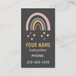 Carte De Visite Cute Boho Rainbow Pastel Hearts Babysitter
