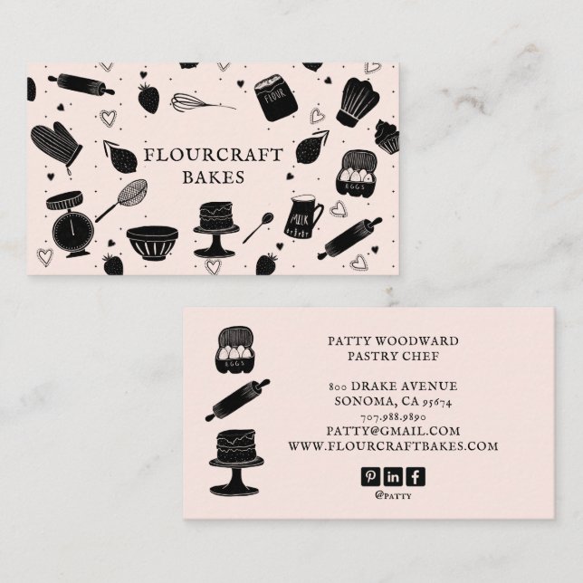 Carte De Visite Cute boulangerie Chef pâtisserie Ustensiles de cui (Devant / Derrière)