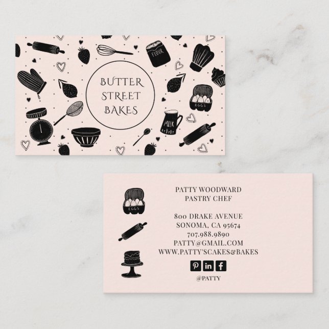 Carte De Visite Cute boulangerie Chef pâtisserie Ustensiles de cui (Devant / Derrière)