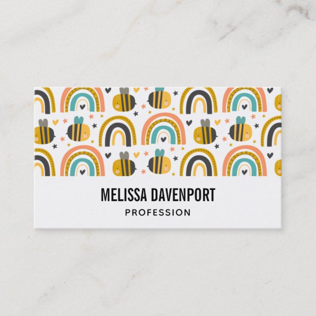 Carte De Visite Cute Bumble Bee et Rainbows Motif (Devant)