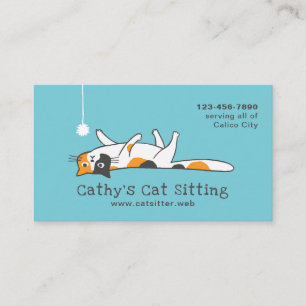 Carte De Visite Cute Calico Kitty Chat   Assis pour animaux   Prot