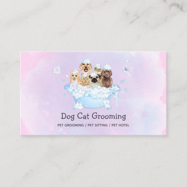 Carte De Visite Cute Cat and Dog grooming Pet boutique (Devant)