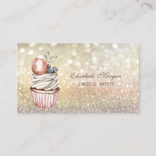 Carte De Visite Cute Chic Elegant Bokeh Macaroon Cupcake