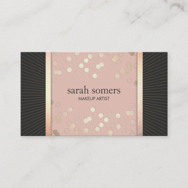 Carte De Visite Cute Chic Rose et Noir Gold Confetti Girly (Devant)
