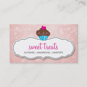 Carte De Visite CUTE CUPCAKE blanc bokeh motif corail rose
