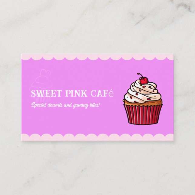 Carte De Visite Cute Cupcake Boulangerie Douce & Fun Chef pâtisser (Devant)