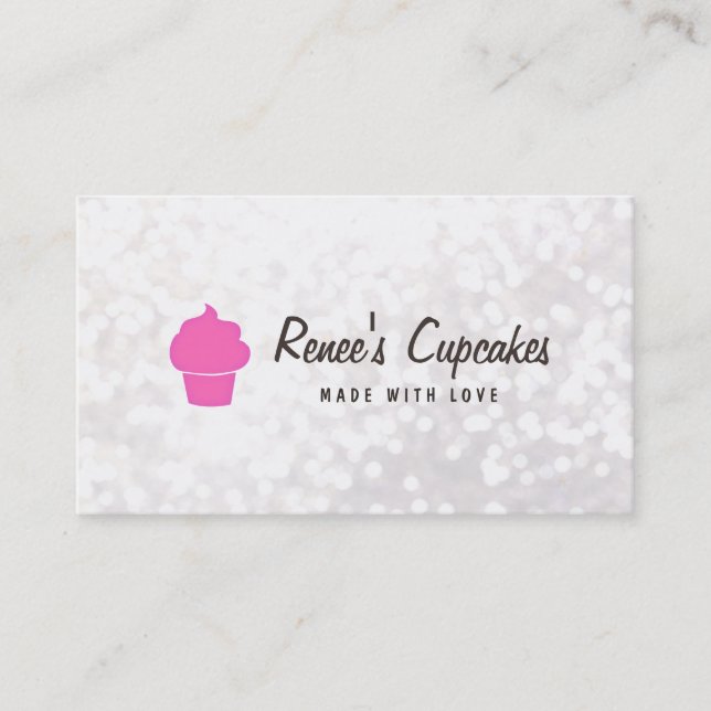 Carte De Visite Cute Cupcake Rose Blanc Bokeh Chef pâtisserie (Devant)