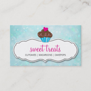Carte De Visite CUTE CUPCAKE whimsh bokeh motif aqua ble
