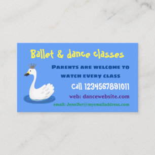 Carte De Visite Cute cygne blanc avec dessin de la couronne