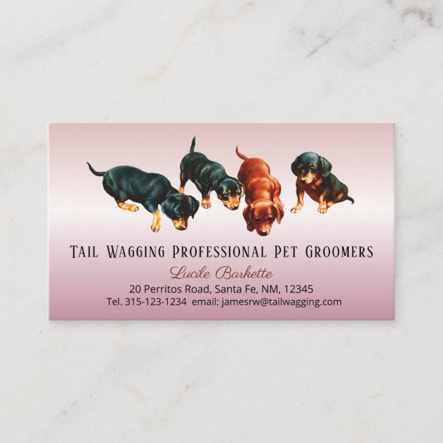 Carte De Visite Cute Dachshund Doxie Pups Pet Grooming Rose Gold (Devant)