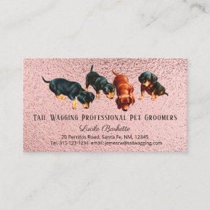 Carte De Visite Cute Dachshund Pups Animal Grooming Chic Rose Or