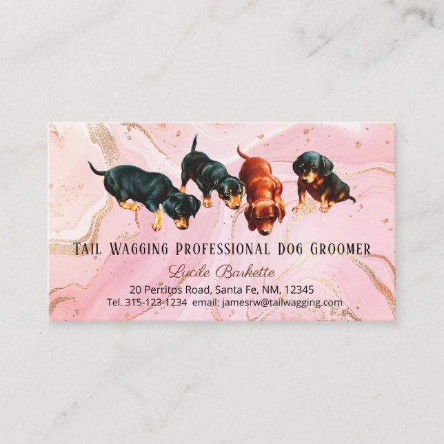 Carte De Visite Cute Dachshund Pups Chien Groomer Rose Or Agate (Devant)