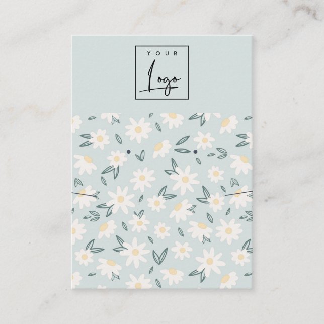 Carte De Visite Cute Daisy Floral Aqua Bleu Logo Élevant Collier (Devant)
