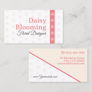 Carte De Visite Cute Daisy Motif Pastel Cream Blanc Rose fleuriste
