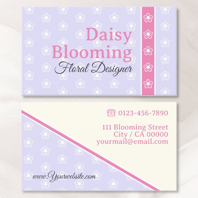 Carte De Visite Cute Daisy Motif Pastel Light Lilac Rose fleuriste (Créateur téléchargé)