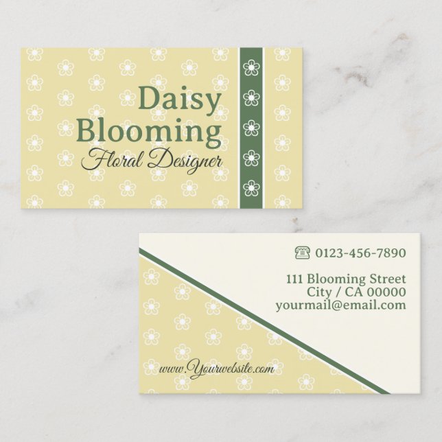 Carte De Visite Cute Daisy Motif Pastel Vert Jaune Fleuriste (Devant / Derrière)