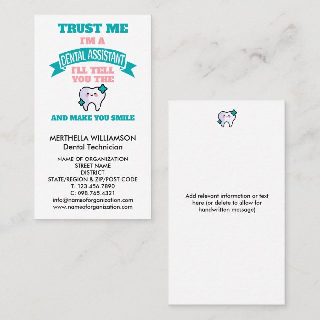 Carte De Visite Cute DENTAL ASSISTANT Tell You The Truth (Devant / Derrière)