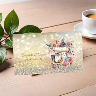 Carte De Visite Cute Elegant Bokeh Bakery Floral Mixer