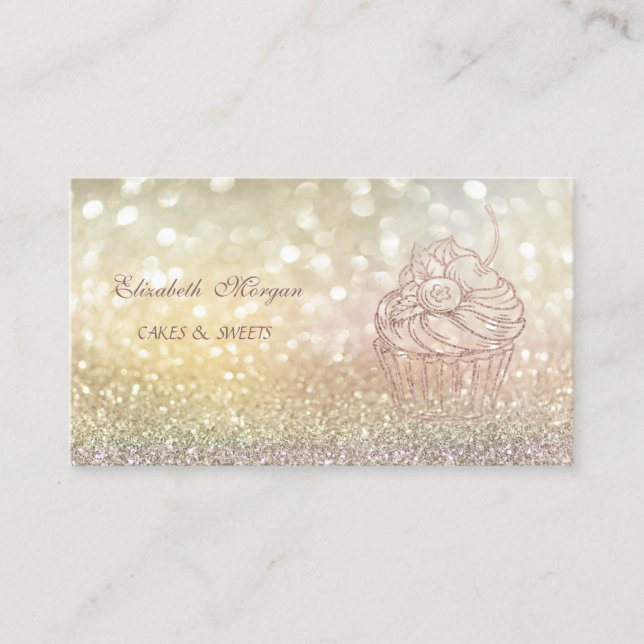 Carte De Visite Cute Elegant Bokeh Parties scintillant Cupcake Bak (Devant)