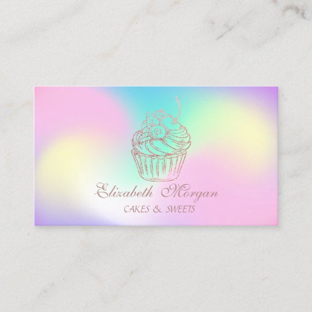 Carte De Visite Cute Elegant Cupcake, Douceur Boulangerie Holograp (Devant)