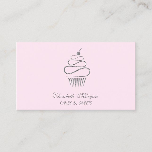 Carte De Visite Cute Elegant Parties scintillant Cupcake, Sucres (Devant)