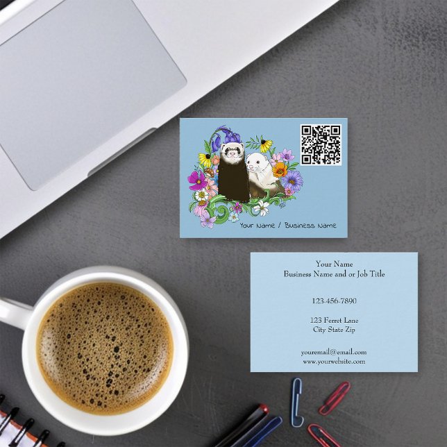 Carte De Visite Cute Ferrets Floral (Créateur téléchargé)