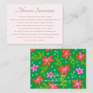 Carte De Visite Cute Floral After Care pour Lash Extensions Salon