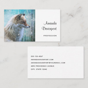 Carte De Visite Cute Furry Fox sur Blue Grunge Arrière - plan