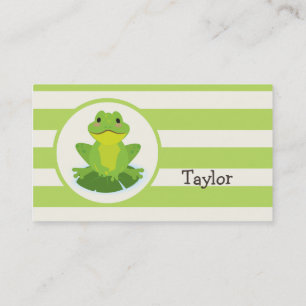 Carte De Visite Cute Grenouille verte sur Motif rayé